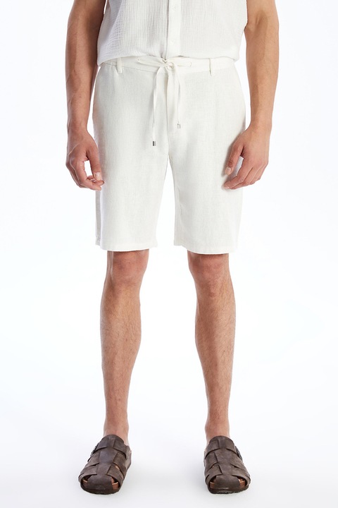 LC WAIKIKI, Pantaloni scurti din amestec de in cu talie ajustabila, Alb murdar