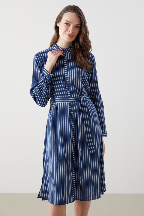 LC WAIKIKI, Rochie-camasa midi cu dungi, Albastru inchis