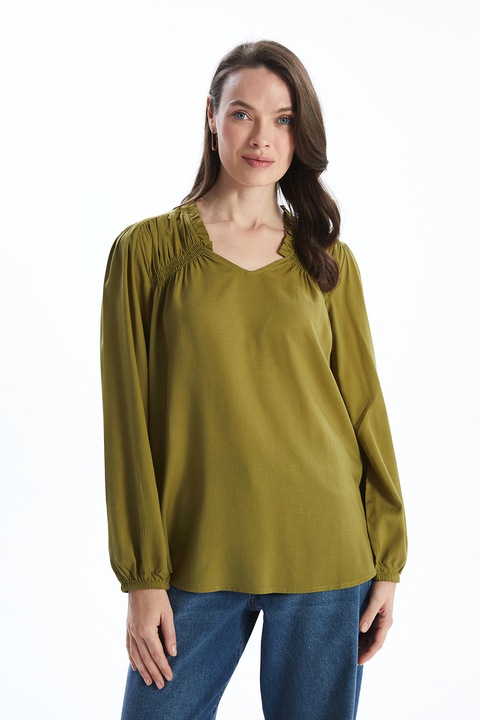 LC WAIKIKI, Bluza din amestec de in, Verde masliniu