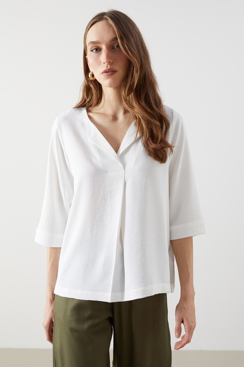LC WAIKIKI, Bluza lejera cu decolteu in V, Alb optic