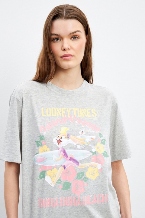 LC WAIKIKI, Tricou cu imprimeu desene animate, Gri deschis, XS