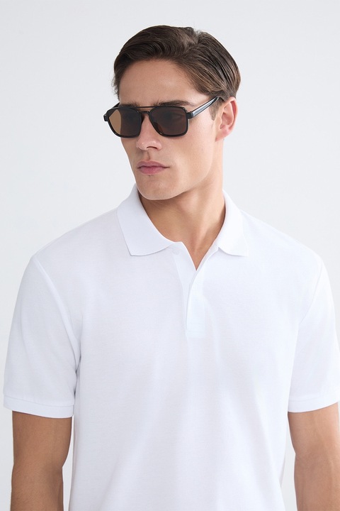 LC WAIKIKI, Tricou polo din bumbac pique regular fit, Alb optic