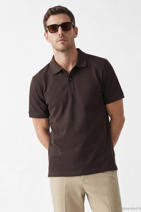 LC WAIKIKI, Tricou polo din bumbac pique regular fit, Maro inchis
