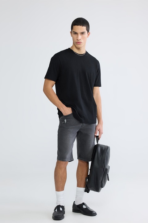 LC WAIKIKI, Tricou regular fit cu decolteu la baza gatului, Negru