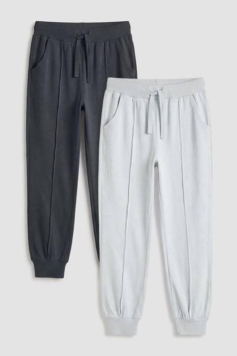 LC WAIKIKI, Set de pantaloni de trening din bumbac cu snur - 2 piese, Gri deschis/Gri inchis