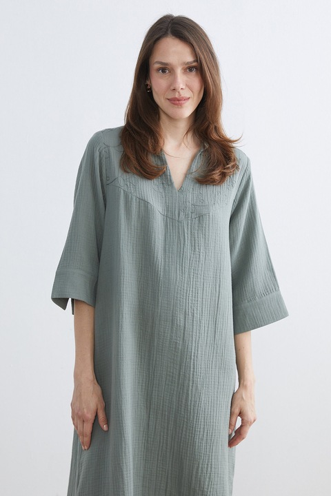 LC WAIKIKI, Rochie lejera de bumbac cu maneci medii, Gri verzui