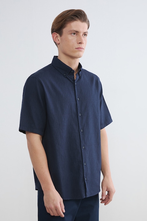 LC WAIKIKI, Camasa uni cu croiala regular-fit cu maneci scurte, Bleumarin