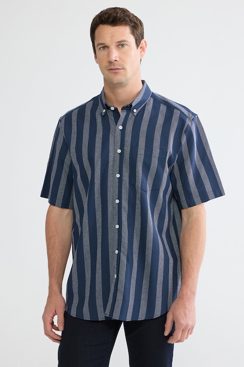 LC WAIKIKI, Camasa cu maneci scurte si guler Oxford, Gri/Bleumarin