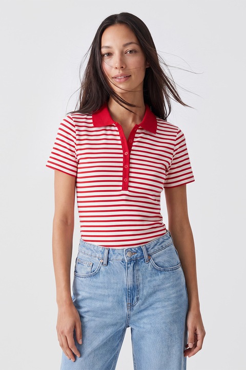LC WAIKIKI, Tricou polo in dungi, Rosu/Alb, XL