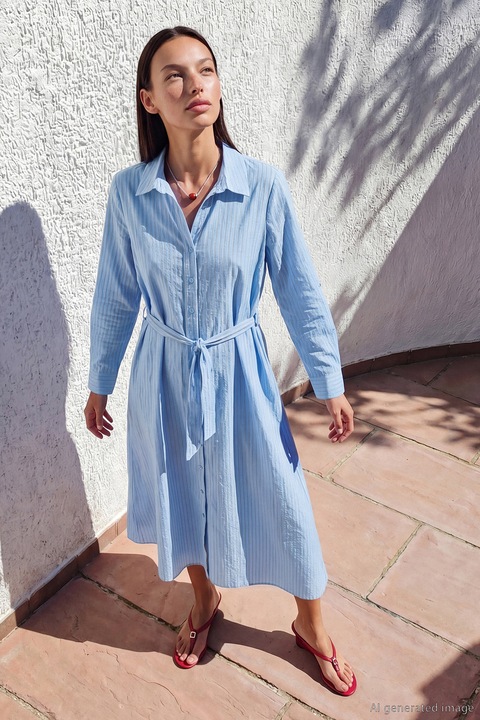 LC WAIKIKI, Rochie-camasa cu dungi, Albastru deschis