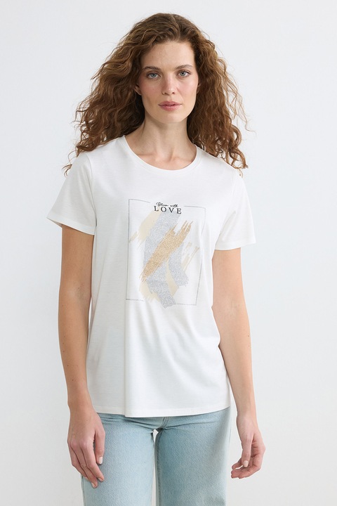 LC WAIKIKI, Tricou regular fit cu decolteu la baza gatului, Alb/Argintiu