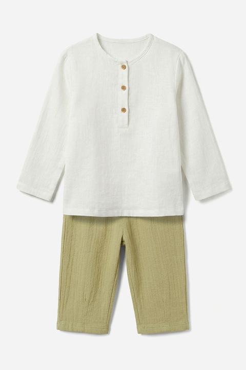 LC WAIKIKI, Set de bluza si pantaloni, 2 piese, Alb fildes, Verde masliniu, 56-62 CM