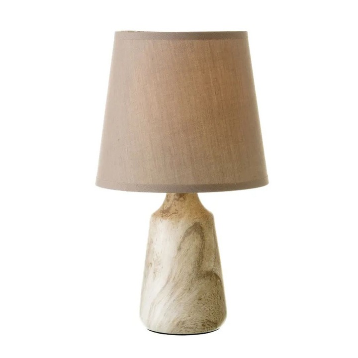 Veioza HowHomely, lampa de noapte, 28cm, model marmura, bej, maro