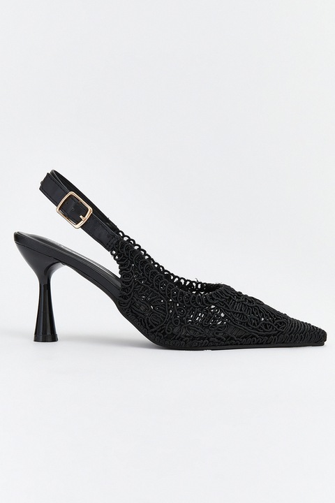 LC WAIKIKI, Pantofi slingback texturati cu varf ascutit, Negru