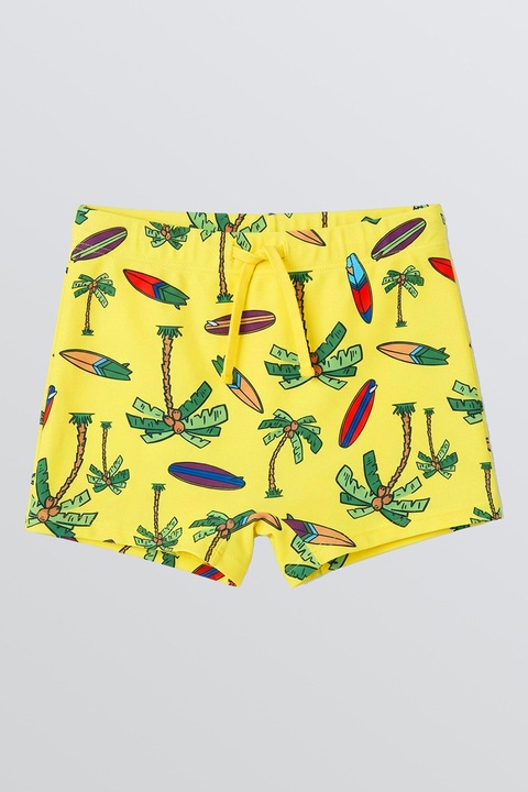 LC WAIKIKI, Pantaloni scurti de baie cu imprimeu si snur, Verde/Galben/Albastru