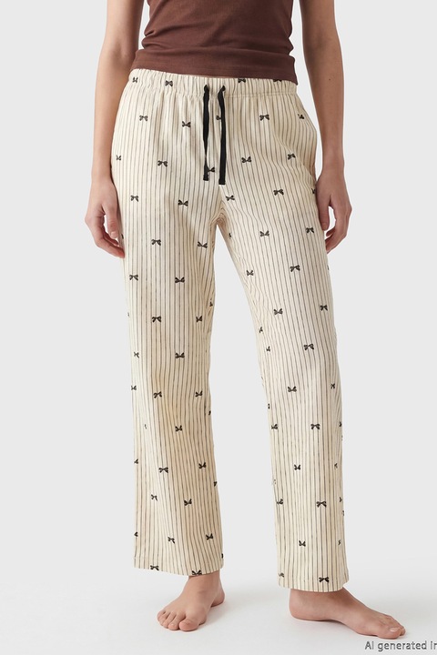 LC WAIKIKI, Pantaloni de pijama drepti cu model, Negru/Bej deschis