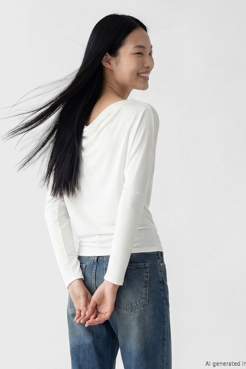 LC WAIKIKI, Bluza din amestec de modal cu decolteu drapat, Alb