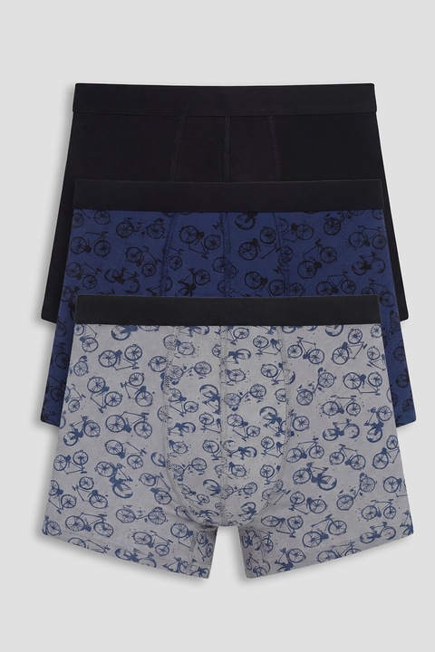 LC WAIKIKI, Set de boxeri din amestec de bumbac cu imprimeu - 3 perechi, Negru/Gri/Albastru
