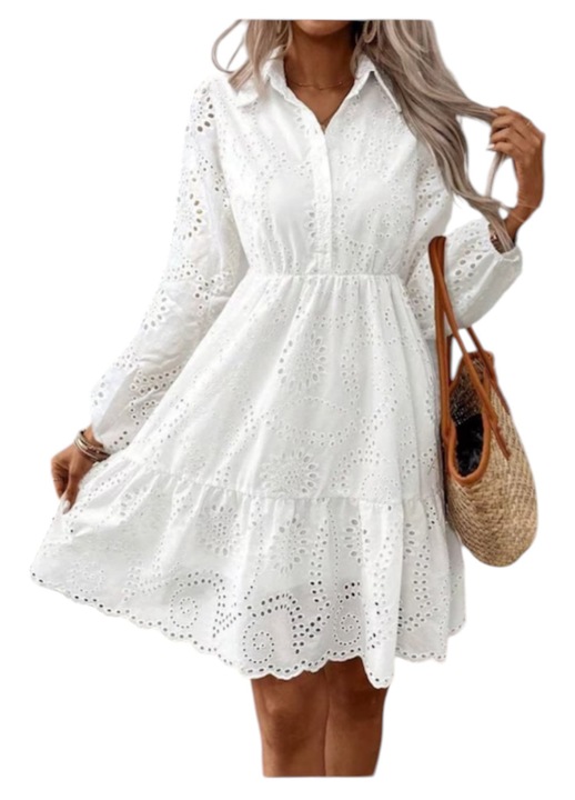 Дамска рокля, дълъг ръкав, бяла
