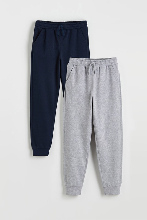 LC WAIKIKI, Set de pantaloni de trening din amestec de bumbac - 2 piese, Gri melange/Bleumarin