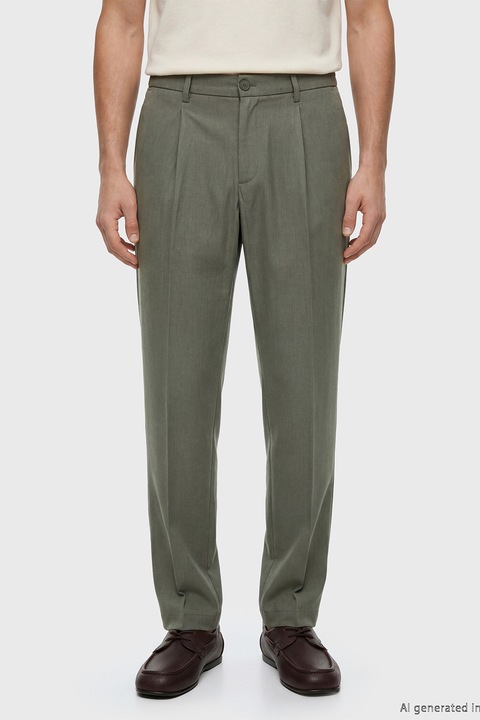 LC WAIKIKI, Pantaloni regular fit din amestec de in cu pliuri, Kaki, 32
