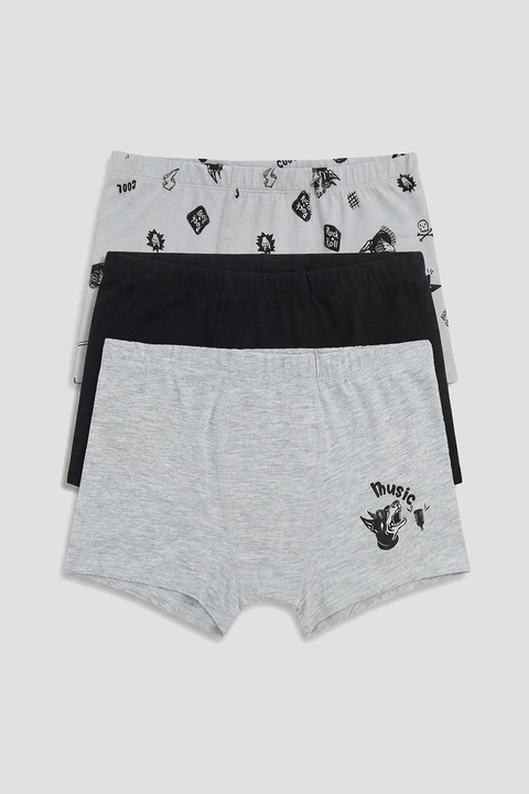 LC WAIKIKI, Set de boxeri cu imprimeu - 3 perechi, Negru/Gri deschis