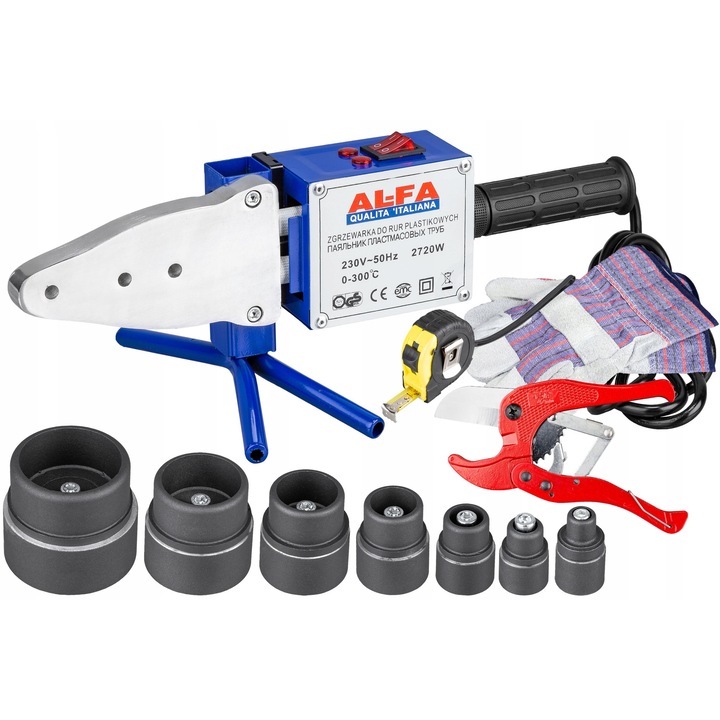 PVC csőhegesztő gép, AL-FA LPW002, 2720W, 16-63mm-es matricakészlettel, fém