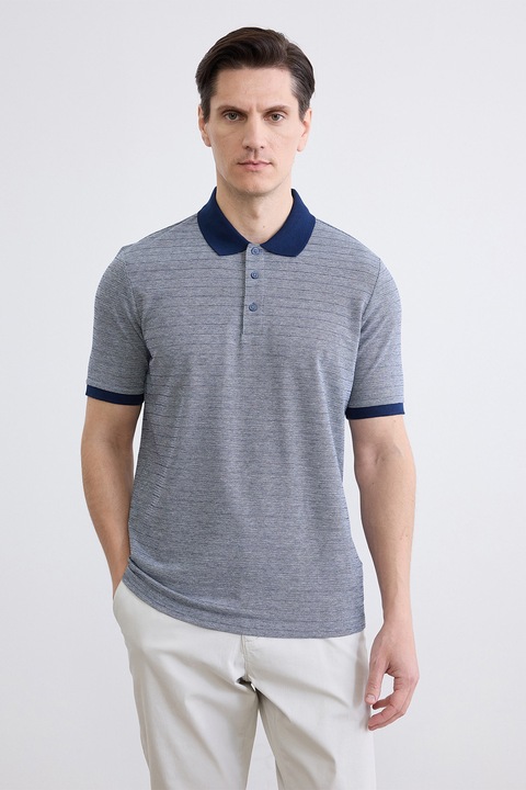 LC WAIKIKI, Tricou polo din material pique, Albastru inchis