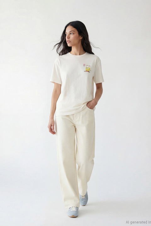 LC WAIKIKI, Tricou cu imprimeu grafic, Crem
