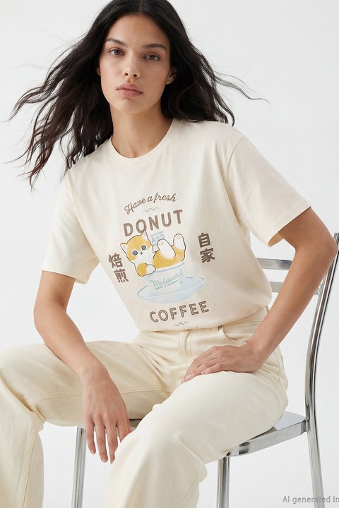 LC WAIKIKI, Tricou cu imprimeu grafic, Bej deschis