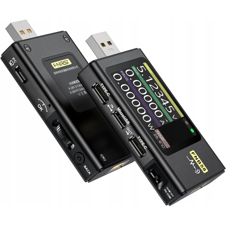 Tester port USB Fnirsi FNB58 multifunctional 7A 28V 82x42x13mm