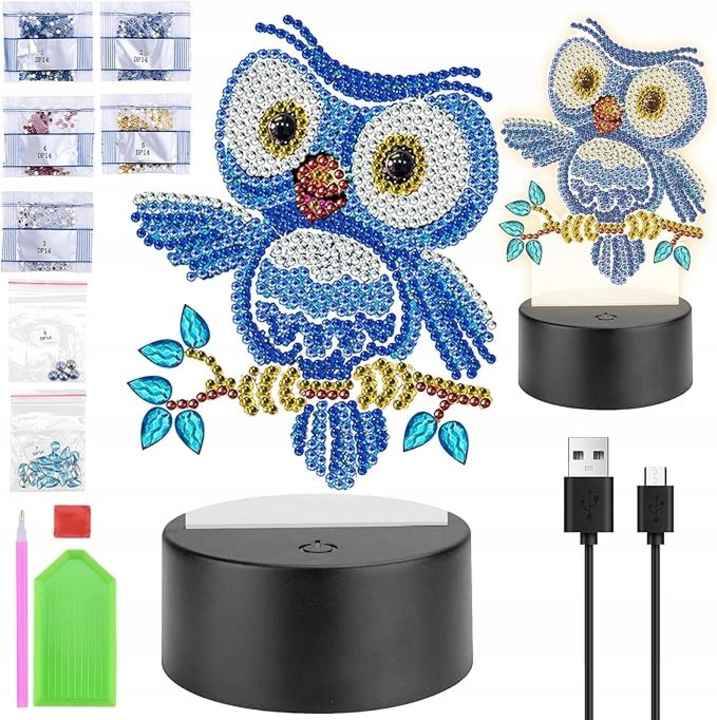 LED lámpa bagoly formában, 12 világítási mód, 6-12 éves korig