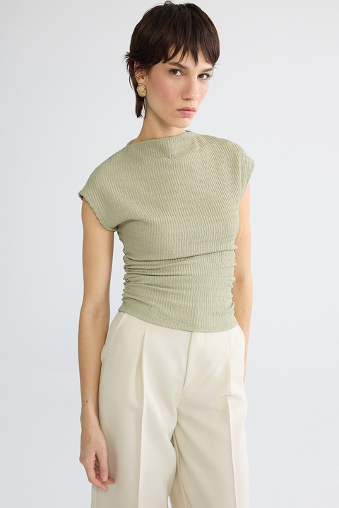 LC WAIKIKI, Bluza cu maneci scurte si model uni, Verde sparanghel