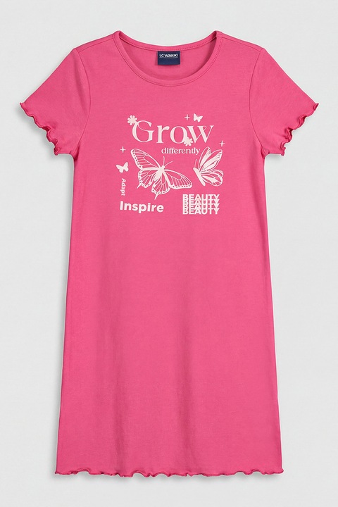 LC WAIKIKI, Rochie-tricou cu terminatii valurite, Roz