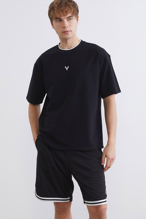 LC WAIKIKI, Tricou supradimensionat cu decolteu la baza gatului, Negru/Alb optic