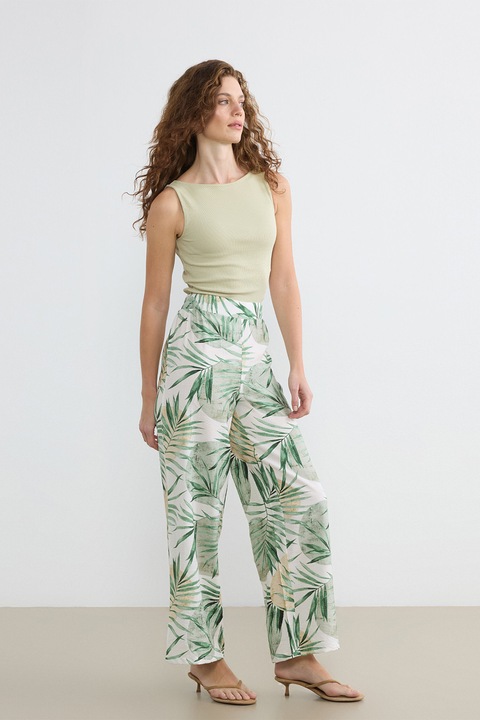 LC WAIKIKI, Pantaloni cu croiala ampla si model, Verde aquamarin/Verde sparanghel/Alb murdar