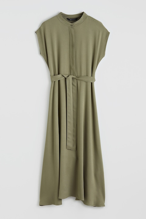 LC WAIKIKI, Rochie lunga cu model uni si cordon in talie, Verde sparanghel