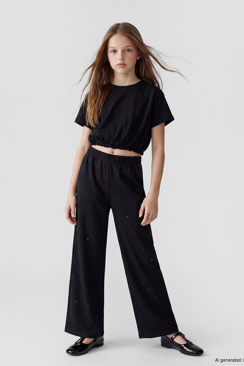 LC WAIKIKI, Pantaloni ampli cu strasuri, Negru