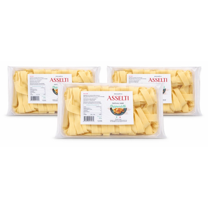 Set Pappardelle ASSELTI - 3 x 250g, paste din ou, gust italian autentic, 750g