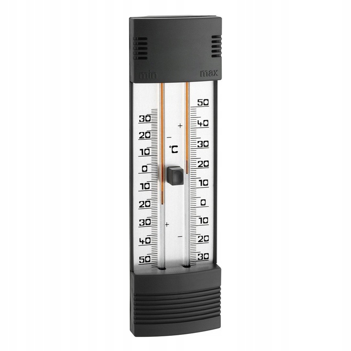 Termometru analogic TFA, maxim-minim, plastic, rezistent la intemperii, 60x28x200mm, negru