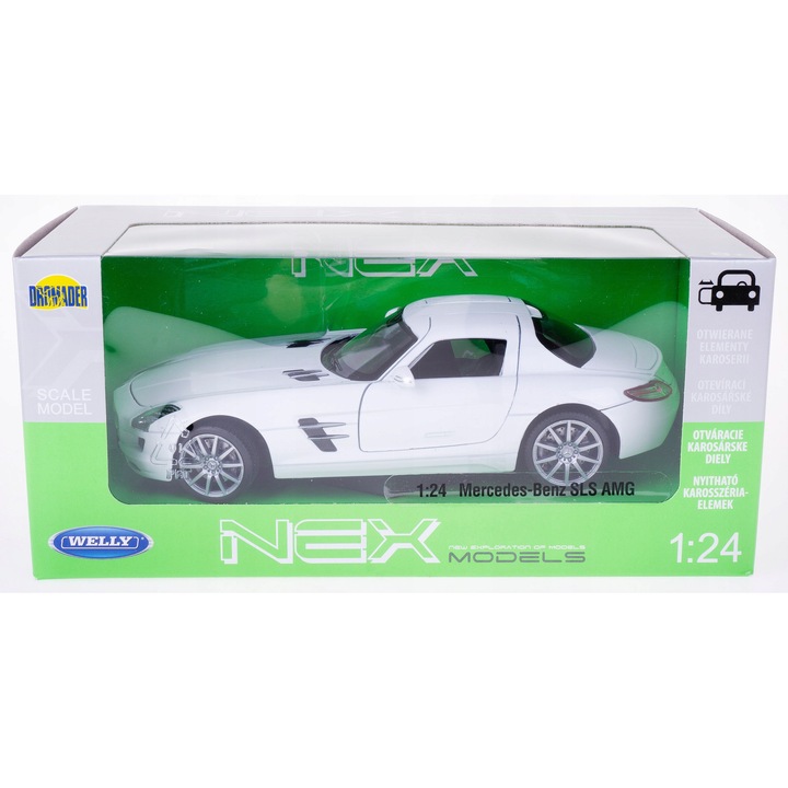 Masina de colectie, Welly, Mercedes-Benz SLS AMG, 1:24, alb, 18.5x9x5.5cm