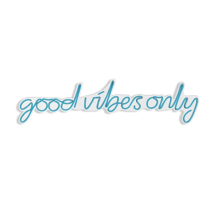Re-Bloom fali dekoráció, Good Vibes Only, LED, PVC, kék, 76 x 2 x 19 cm