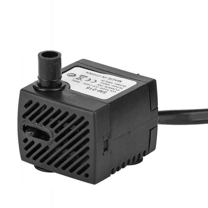 Merülő vízpumpa, 150L/h, 2W, fekete, 36x36x28mm, 1 db-os készlet.