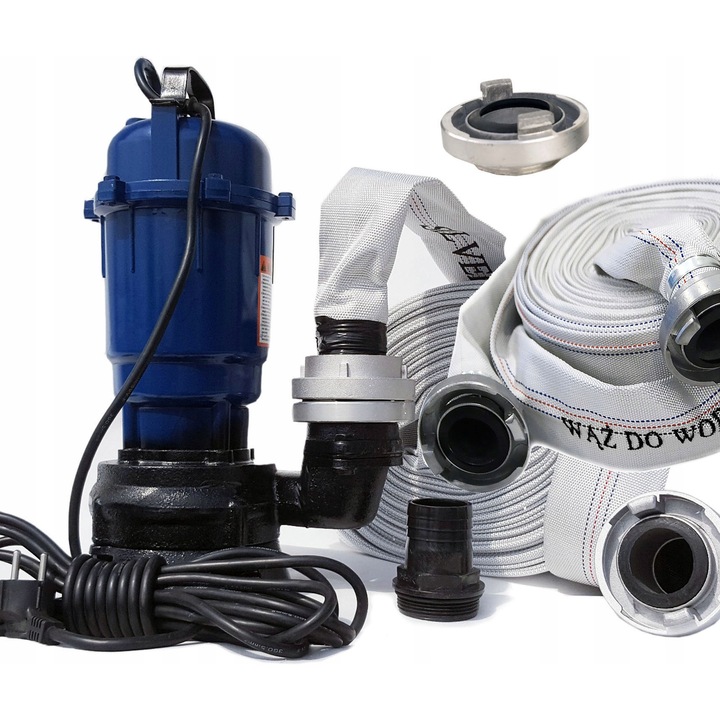 Eurotec szennyvízszivattyú, 3000W, 25000l/h, 2" x 20m, 2 db 30m-es tömlővel