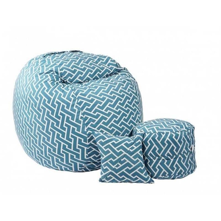 Pufrelax King Size babzsákfotel szett ottománnal (lábtartó) és párnával, textil anyag - Zippity Turquoise