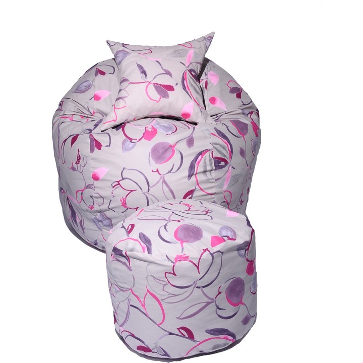 Matusalem fotel szett ottománnal (lábtartó) és Pufrelax párnával, textil anyag - Flower Buds