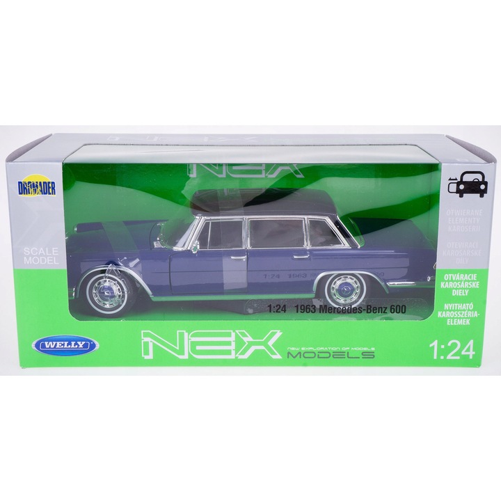 Mercedes-Benz 600 1963 autómodell, Welly, fém, 1:24, 18x9.5x4.5cm