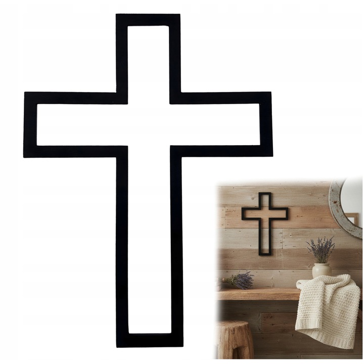 Crucifix metalic de perete, Biegun, 60x45cm, design modern, culoare neagra mata
