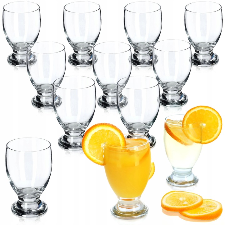 12 darabos üveg pohár készlet, 300 ml, átlátszó, vastag falú, talp nélküli pohár