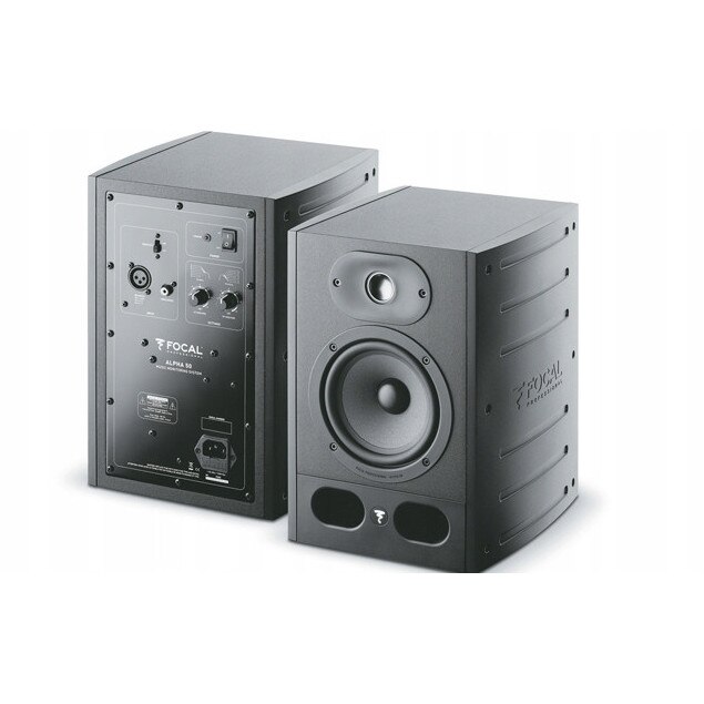 Monitor de studio activ Focal Alpha 50 Z5ZRLUDLWZTU, woofer 5" (13 cm) + tweeter 1" (25 mm), 35W+20W, 45 Hz–22 kHz, intrari XLR/RCA, Polyglass, negru